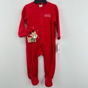 Little Me Holiday Velour My First Christmas‎ Reindeer Butt Footed Pajamas 9M NWT